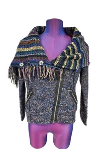 Curio Purple Soace Dye Purple Tweed Moto Sweater Size Small Women's H59 - Picture 1 of 11