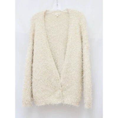 Cardigã Feminino Maison Jules Marfim Dourado Malha Metálica Decote V Suéter Extra Grande Brilho - Imagem 1 de 4