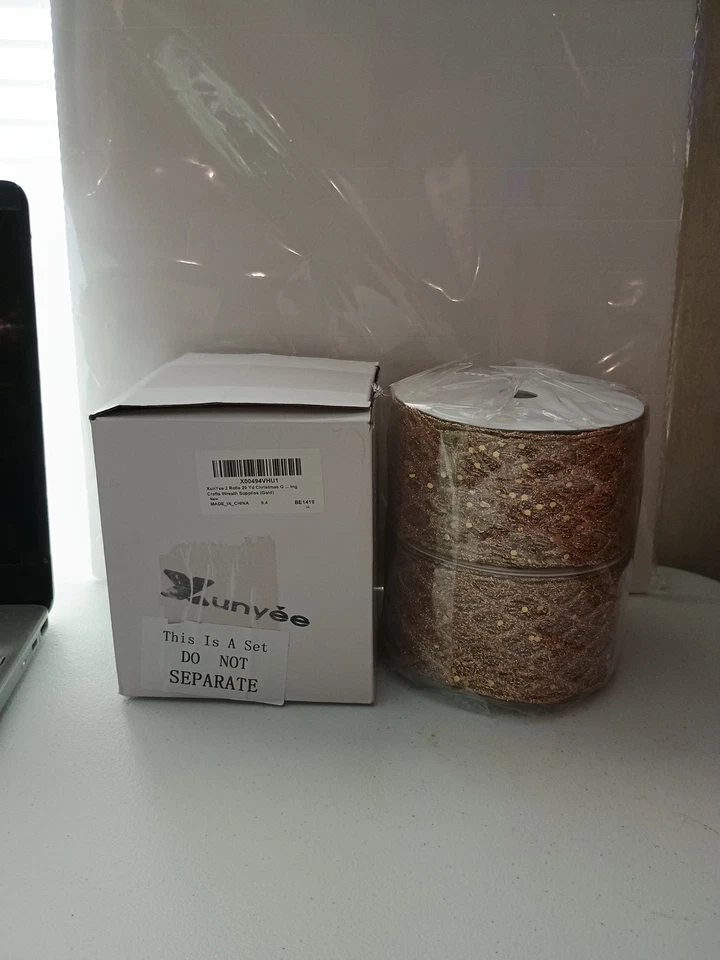 2.5 Inch Gold Glitter Diamond Mesh Wired Ribbon for Christmas 10 Yards Box D - Image 1 of 3