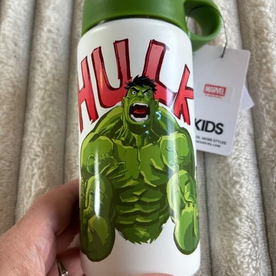 Marvel Kinder Hulk Metall Trinkflasche Grün Deckel Weiß Trinkflasche Neu Baumwolle Auf - Bild 1 von 4