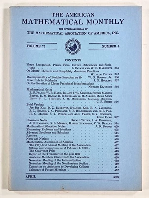 1968 Apr AMERICAN MATHEMATICAL MONTHLY Shape Skeletonization FUNCTIONAL ANALYSIS - Image 1 of 3