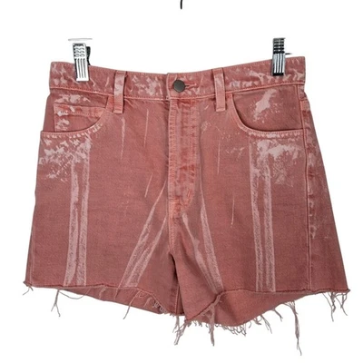 J Brand Jules High Rise Denim Shorts 25 Red Painted Portal Raw Hem Distressed - Image 1 of 4