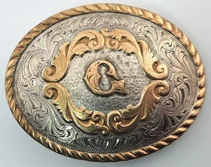 Vintage Montana Silberschmied G Sterlingsilber plätt goldfarbene Bänder Gürtelschnalle - Bild 1 von 4