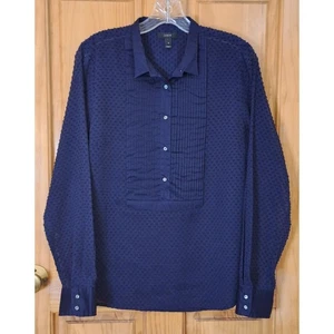 J. Crew Shirt Women's 8 Navy Cotton Lightweight Swiss Dot Tuxedo Classic Office - Picture 1 of 6
