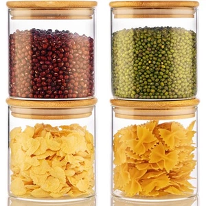 21oz - 4 Pack Glass Jars with Bamboo Lids, Glass Food Storage Containers with... - Picture 1 of 7