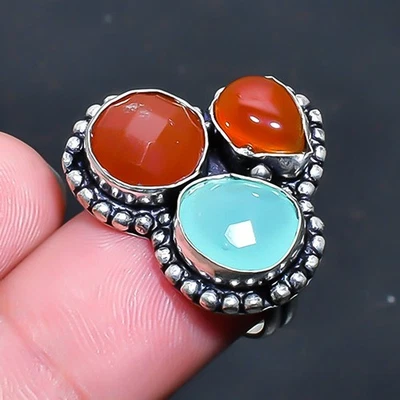 Anillo Joyería Cornalina, Piedras Preciosas Calcedonia Talla EE. UU. 11.5 A106 Foto 1 de 3