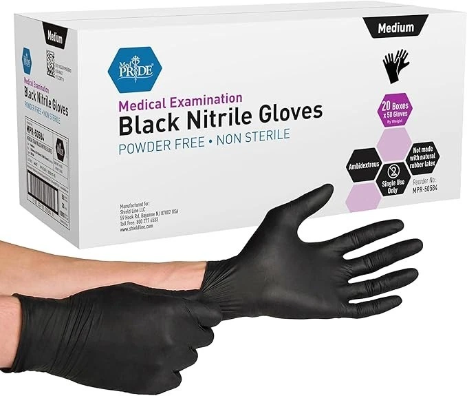 Guantes de examen de nitrilo negro MED ORGULLOS 4 mil desechables sin látex sin polvo Foto 1 de 1