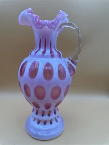Fenton Glass Cranberry Coin Dot Opalescent Pitcher 11in Vintage - Picture 1 of 7