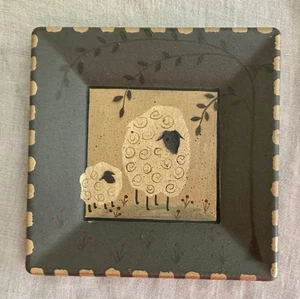 Donna White painted Plate SHEEP 6 inch square, Hearthside Collection, brown/tan - Picture 1 of 5