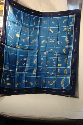 Hermes Carre 90 "MOSCAS" Caty Latham Bufanda Borde Azul 35 X 35 Foto 1 de 4