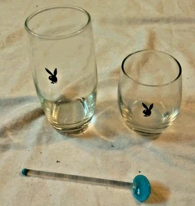2 Vintage 1970’s Playboy Bunny Drinking Glasses lowball highball weighted - Picture 1 of 5