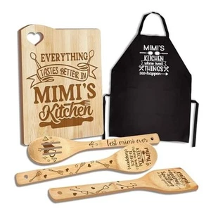 Mimi Gifts Wooden Cutting Board with Cooking Utensils Set & Apron - mimi - Picture 1 of 7