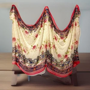Boho Schal Halstuch Sarong Rechteck Chiffon Blumen Bunt Pfingstrosen Rose Gänseblümchen Lesen - Bild 1 von 7
