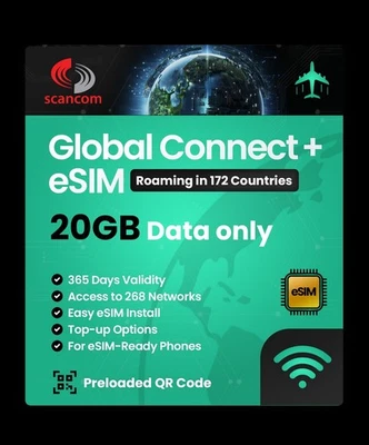 Global Connect + Roaming eSIM – 172 Countries, 268 Networks QR Code Activation - Image 1 of 3
