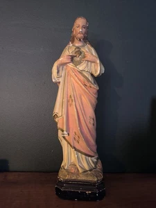 Alte Statue Heiliges Herz Jesu Christi König 32 cm - Bild 1 von 11