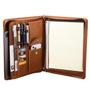 Crazy Horse Leather Padfolio Portfolio Easy to Carry with A Zippered Closure Bus - Picture 1 of 7