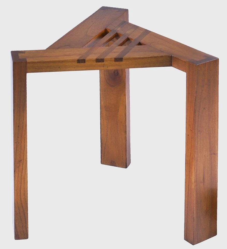 Tripod Stool Seat Mahogany Wood Chair 19.75" Brown Inlaid Stackable Furniture - Image 1 of 1