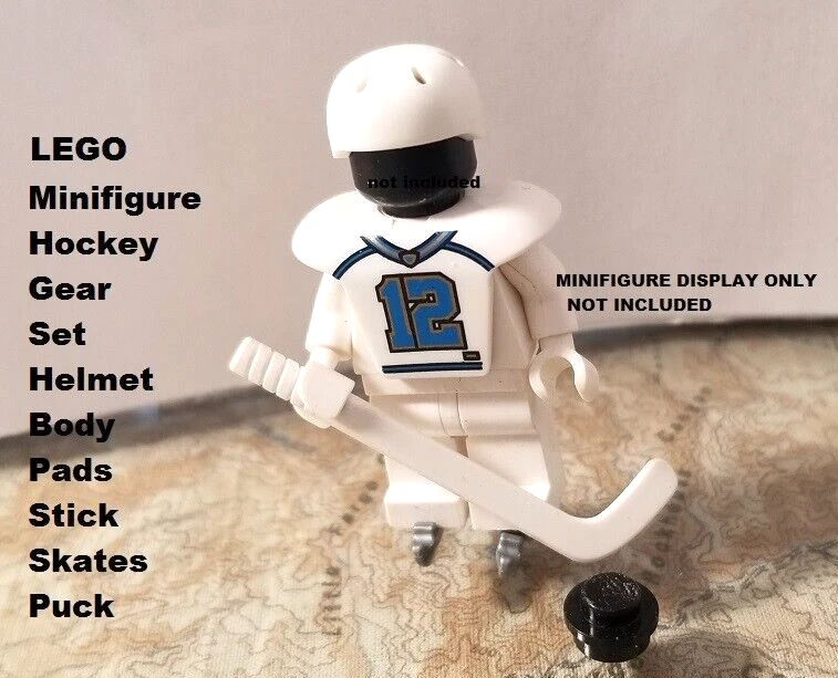 Набор хоккейного снаряжения LEGO Minifigure с подушечками для корпуса шлема спортивная клюшка коньки шайба - Изображение 1 из 1