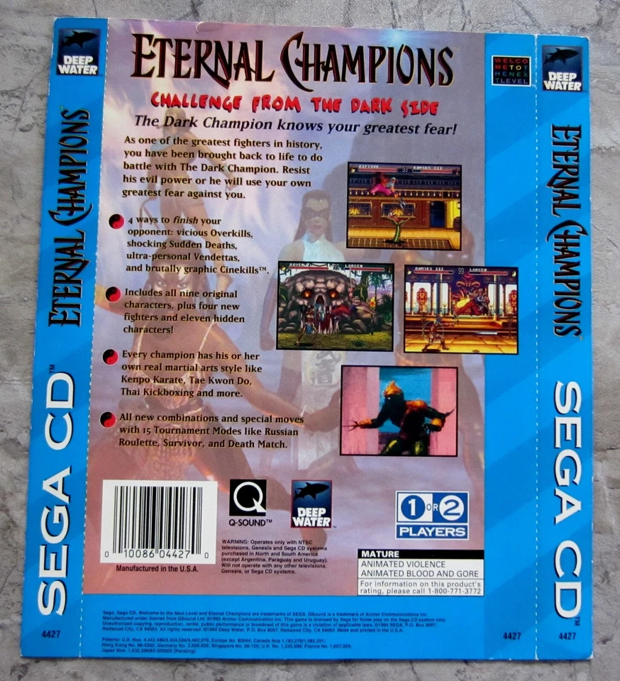 Eternal Champions SEGA CD Case Insert Original - Image 1 of 1