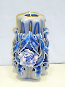 Blue Rose Unique handmade gift candle Hand Carved candles 5 inch/ 12cm
