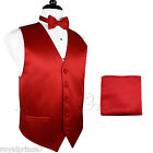 FIRE RED Tuxedo Suit Vest Waistcoat and BUTTERFLY Bow tie Hanky Set Wedding Prom