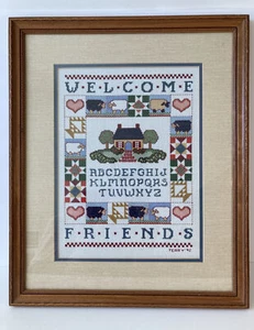 "De colección Welcome Friends punta de aguja enmarcada 20""x16,5"" país, amistad, corazones" - Imagen 1 de 10