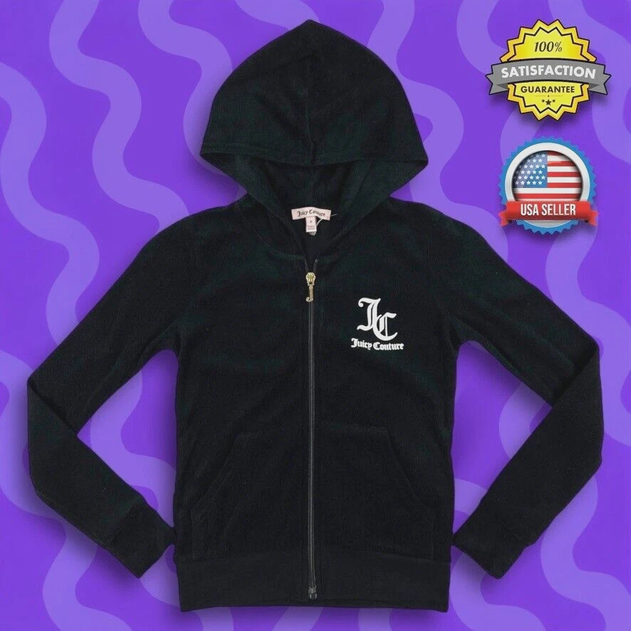 Girls Juicy Couture Black Label Full Zip Terry Hoodie Jacket Size 8 Sporty NWD - Image 1 of 4