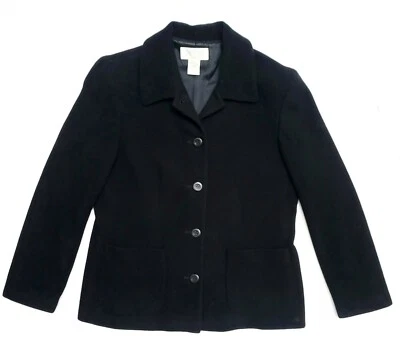 Blazer feminino Petite Sophisticate vintage 10 preto mistura de lã bolsos terno jaqueta  - Imagem 1 de 4