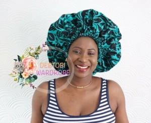 Handgefertigte afrikanische Druck Ankara Satin Wendehaube natürliche Haarpflege XL - Bild 1 von 4