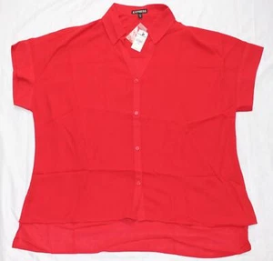 Express Women's Short Sleeve Button-up Red Shirt NWT Size XL - Picture 1 of 4