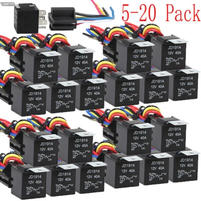 Lots 12V 30/40 Amp 5-Pin SPDT Automotive Relay with Wires & Harness Socket Set - Image 1 of 4