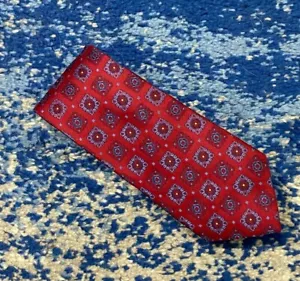 Corbata de seda geométrica roja profunda azul marino Tom James - Imagen 1 de 5