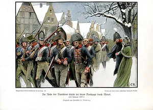 Reste des Bataillons-Durchzug durch Memel - C. Röchling - Coloriert - aus 1901   - Picture 1 of 1