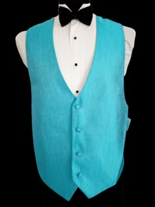 ML Tuxedo Vest Medium Long Davids Pool Blue Wedding Adj Waist Jean Yves TUXXMAN - Picture 1 of 6
