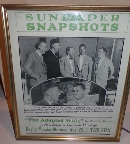 1923 BALTIMORE SUN PAPER SNAPSHOT POSTER ADS BOXING Jack Dempsey vs. Gene Tunney Cover