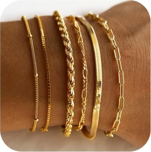 14K Gold Bracelets for Women – Waterproof, Dainty, Stackable,Trendy Jewelry Gift - Picture 1 of 13