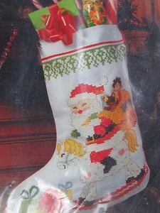 Bernat STOCKING ROCKING HORSE SANTA Counted Cross Stitch Christmas Kit NEW - Picture 1 of 4