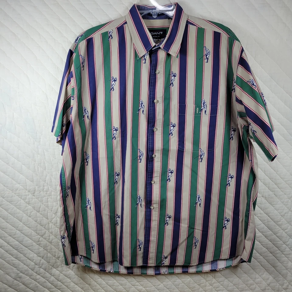 VTG Gant Golf Imperial Poplin Striped Short Sleeve Button Front Shirt Men's XL - Image 1 of 4