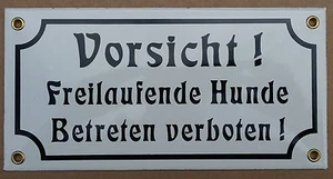 Cuidado perros que corren libres señal de advertencia esmalte esmalte cartel esmaltado blanco  - Imagen 1 de 1