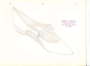 ORIGINAL handgezeichnete Skizze 60er Jahre Modedesigner LUCIEN GUILBERT SCHUH Schnalle41A - Bild 1 von 1
