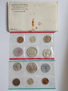 1964 P & D US Mint Set Uncirculated 10 Coins w/ 90% Silver OGP Envelope - Picture 1 of 5