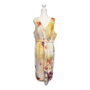 JACQUI E Yellow Silk Floral V Neck Dress Approx. Sz 16 Formal Party Summer #0273 - Picture 1 of 3