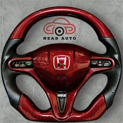 Volante deportivo personalizado para Honda Civic (2006-2011) - estilo fibra de carbono rojo Foto 1 de 4