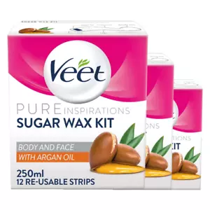 Veet Pure Inspirations Hair Removal Sugar Wax Kit Argan Oil 250ml, 250ml x 3 - Picture 1 of 8