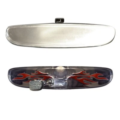 SPECCHIETTO INTERNO RETROVISORE FLAME IN METALLO CON DECORAZIONE FIAMMA BLU - Immagine 1 di 2