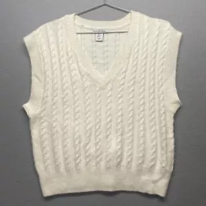 Cupcakes and Cashmere Sweater Vest Womens Medium Cream Cableknit Preppy Soft - Picture 1 of 10