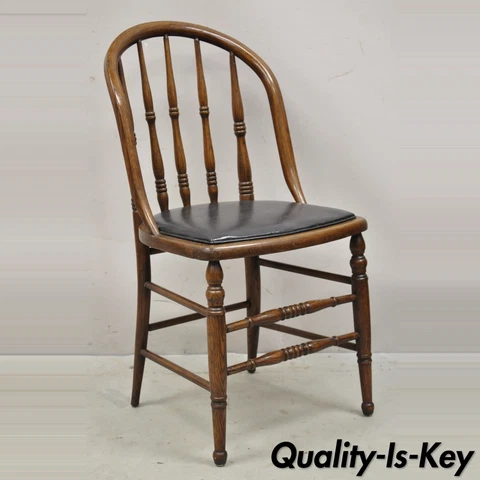 Antique Oak Wood Bowed Windsor Dining Side Chair by Northwestern Mfg Cover