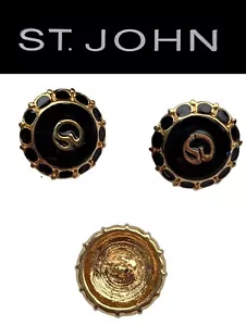 St John Knits (0,6 Zoll) goldfarbene Speichen schwarz Emaille Logo runde Knöpfe - Bild 1 von 1