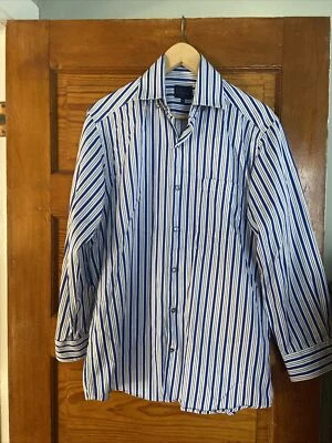 Мужская сельдь Kim в синюю полоску на пуговицах средний размер | 100% хлопок - Изображение 1 из 4