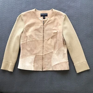 Vintage Bernardo Wildleder Leder Reißverschluss Jacke Wolle Pullover hellbraun beige Kamel P L - Bild 1 von 8